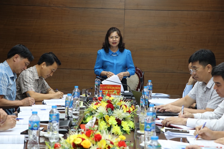 Đồng chí Lâm Thị Hương Thành làm việc với xã Hoàng Vân về công tác tổ chức Đại hội&nbsp;Đảng