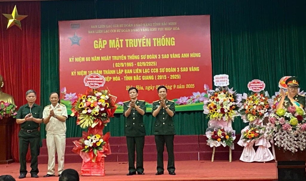 Gặp mặt truyền thống kỷ niệm 60 năm ngày thành lập Sư đoàn 3 Sao Vàng anh hùng (02/9/1965 – 02/9/2025), kỷ niệm 10 năm ngày thành lập Hội Cựu chiến binh Sư đoàn 3 Sao Vàng, khu vực Hiệp Hòa (2015 –&nbsp;2025).